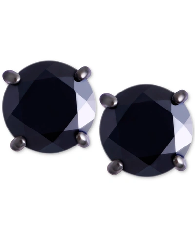 Macy's Men's Black Sapphire Stud Earrings (2 Ct. T.w.) In Black Rhodium-plated Sterling Silver