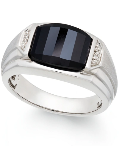 Macy's Men's Onyx (4-1/2 Ct. T.w.) And Diamond Accent Ring In Sterling Silver