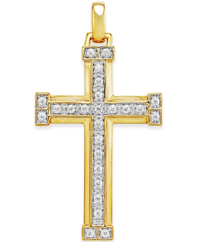 Macy's Men's Diamond Cross Pendant (3/8 Ct. T.w.) In 10k Gold In Yellow Gold