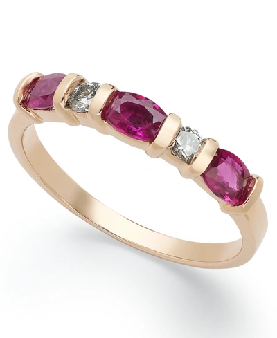 Macy's 14k Rose Gold Ring, Ruby (1 Ct. T.w.) And Diamond (1/8 Ct. T.w.) Ring
