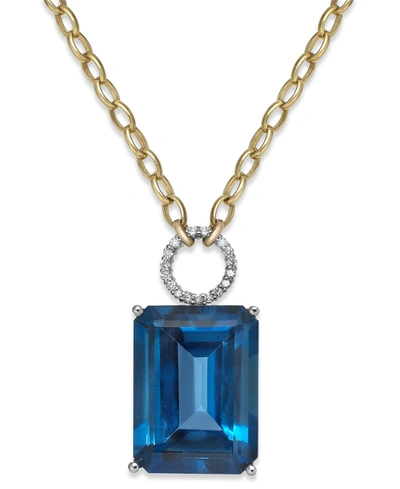 Macy's Blue Topaz (26 Ct. T.w.) And Diamond (1/6 Ct. T.w.) Statement Necklace In 14k Gold