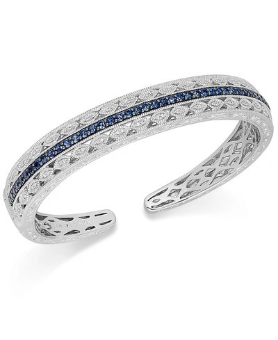 Macy's Sapphire (1-5/8 Ct. T.w.) And Diamond (1/10 Ct. T.w.) Cuff Bracelet In Sterling Silver