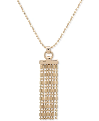 Dkny Gold-tone Ball Chain Fringe 36" Long Pendant Necklace