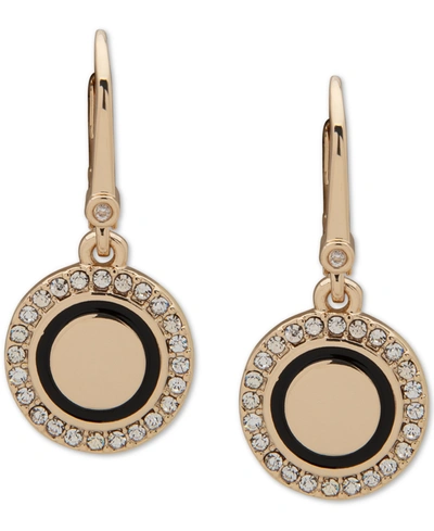 Dkny Gold-tone Pave & Colored Circle Drop Earrings
