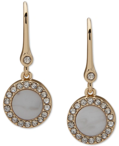 Dkny Gold-tone Pave & Stone Halo Drop Earrings In White