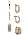 Dkny Gold-tone 3-pc. Set Extra-small Pave Hoop Earrings, 0.48" In Gold