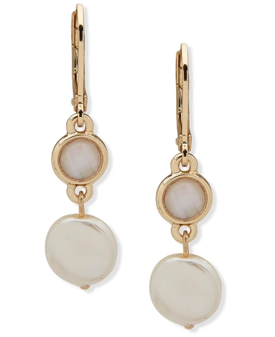 Anne Klein Gold-tone Imitation Pearl & Stone Drop Earrings In White