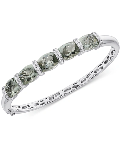 Macy's Green Quartz (11-1/2 Ct. T.w.) & Diamond (1/8 Ct. T.w.) Bangle Bracelet In Sterling Silver