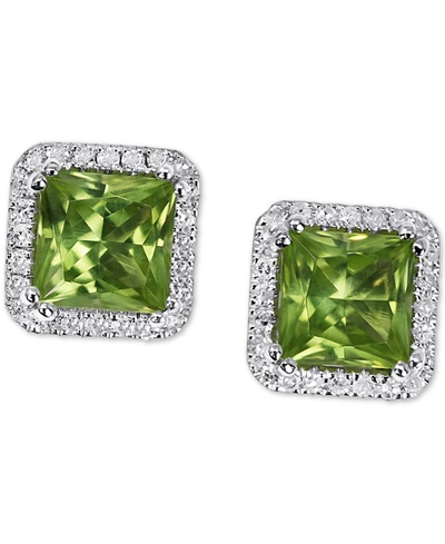 Macy's Peridot (1-3/4 Ct. T.w.) & Diamond (1/5 Ct. T.w.) Square Halo Stud Earrings In 14k White Gold