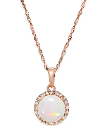 Macy's Opal (3/4 Ct. T.w.) And Diamond Accent Pendant Necklace In 14k Rose Gold
