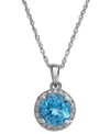 Macy's Blue Topaz (1-1/2 Ct. T.w.) And Diamond Accent Pendant Necklace In 14k White Gold (also Available In In Blue Topaz