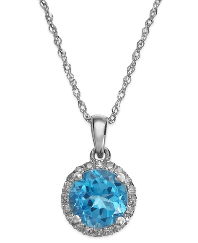 Macy's Blue Topaz (1-1/2 Ct. T.w.) And Diamond Accent Pendant Necklace In 14k White Gold (also Available In
