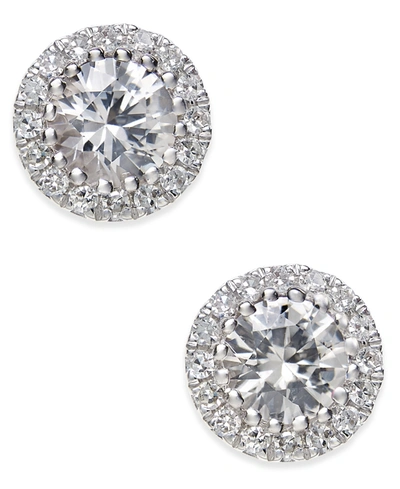 Macy's White Sapphire (5/8 Ct. T.w.) And Diamond (1/10 Ct. T.w.) Stud Earrings In 14k White Gold