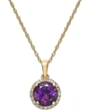 Macy's Amethyst (1-1/10 Ct. T.w.) And Diamond Accent Pendant Necklace In 14k Gold In Yellow Gold