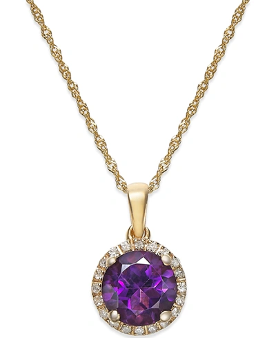 Macy's Amethyst (1-1/10 Ct. T.w.) And Diamond Accent Pendant Necklace In 14k Gold In Yellow Gold