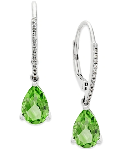 Macy's Peridot (2-1/2 Ct. T.w.) And Diamond Accent Drop Earrings In 14k White Gold In Citrine
