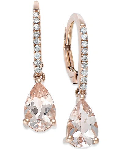 Macy's Morganite (1-1/5 Ct. T.w.) And Diamond (1/10 Ct. T.w.) Earrings In 14k Rose Gold