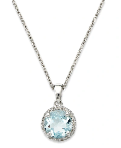 Macy's 14k White Gold Necklace, Aquamarine (1 Ct. T.w.) And Diamond Accent Pendant
