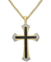 MACY'S MEN'S BLACK & WHITE DIAMOND CROSS 22" PENDANT NECKLACE (1/2 CT. T.W.) IN 18K GOLD-PLATED STERLING SI