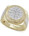 MACY'S MEN'S DIAMOND TWO-TONE CIRCLE CLUSTER STYLE RING (1/10 CT. T.W.) IN 18K GOLD-PLATE STERLING SILVER (