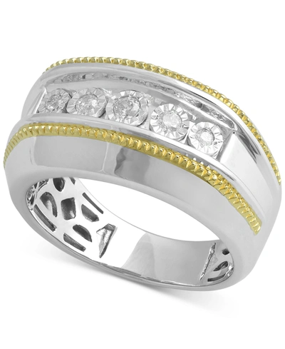 Macy's Men's Diamond Two-tone Ring (1/5 Ct. T.w.) In Sterling Silver & 14k Gold-plate