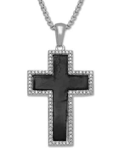 Macy's Men's Onyx (24 X 15-1/2mm) & Diamond (1/4 Ct. T.w.) 22" Pendant Necklace In Sterling Silver