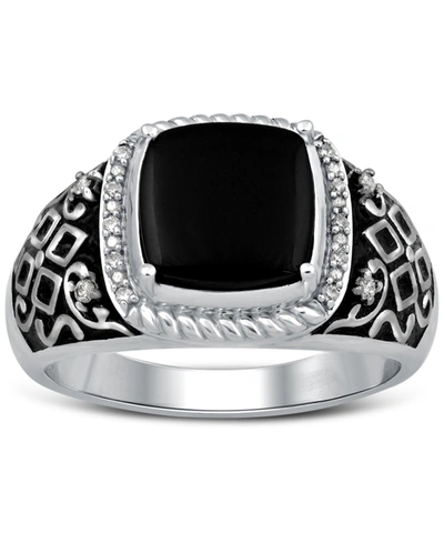 Macy's Men's Onyx & Diamond (1/10 Ct. T.w.) Ring In Sterling Silver
