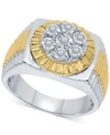 Macy's Men's Diamond Two-tone Cluster Ring (1/5 Ct. T.w.) In Sterling Silver & 18k Gold-plate In Silver