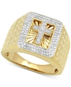 MACY'S MEN'S DIAMOND CROSS RING (1/10 CT. T.W.) IN 18K GOLD-PLATED STERLING SILVER