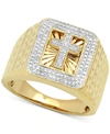 Macy's Men's Diamond Cross Ring (1/10 Ct. T.w.) In 18k Gold-plated Sterling Silver In Gold Over Silver