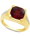 MACY'S MEN'S GARNET (5-1/8 CT. T.W.) & DIAMOND (1/10 CT. T.W.) RING IN 18K GOLD OVER STERLING SILVER