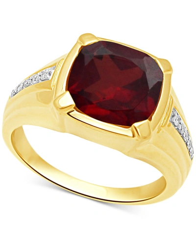 Macy's Men's Garnet (5-1/8 Ct. T.w.) & Diamond (1/10 Ct. T.w.) Ring In 18k Gold Over Sterling Silver In Gold Over Silver
