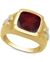 MACY'S MEN'S GARNET (7-3/4 CT. T.W.) & DIAMOND ACCENT RING IN 18K GOLD OVER STERLING SILVER