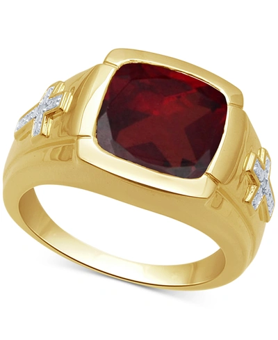 Macy's Men's Garnet (7-3/4 Ct. T.w.) & Diamond Accent Ring In 18k Gold Over Sterling Silver In Gold Over Silver