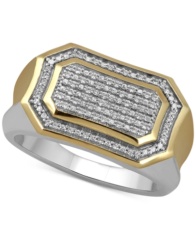 Macy's Men's Diamond Pave Cluster Ring (1/5 Ct. T.w.) In Sterling Silver & 18k Gold-plate In Gold Over Silver