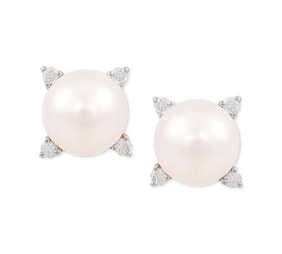 Honora Cultured Freshwater Pearl (8mm) & Diamond (1/8 Ct. T.w.) Stud Earrings In 14k Gold In Yellow Gold