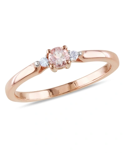 Macy's Morganite (1/6 Ct. T.w.) And Diamond Accent In Rose Gold Plated Silver Ring In Pink