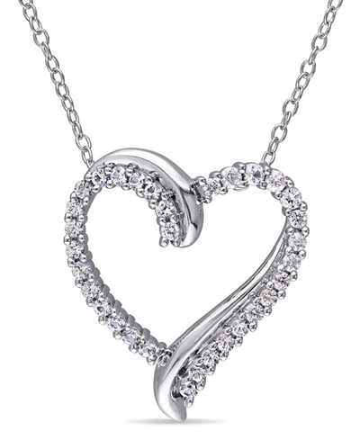 Macy's Created White Sapphire (3/4 Ct. T.w.) Sterling Silver, Heart Necklace