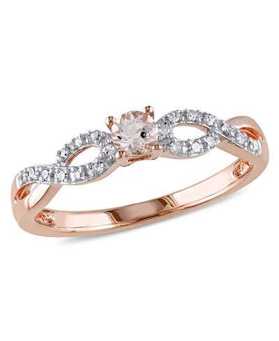 Macy's Morganite (1/6 Ct. T.w.) And Diamond (1/10 Ct. T.w.) Rose Gold Plated Silver, Infinity Ring In Pink
