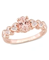 Macy's Morganite (3/4 Ct. T.w.) And White Topaz (1/6 Ct. T.w.) Rose Gold Plated Silver, Oval Heart Ring In Pink