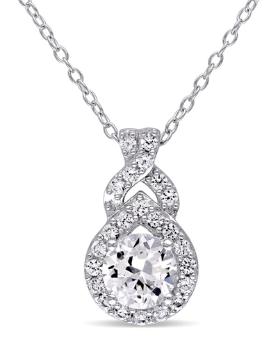 Macy's Created White Sapphire (1 4/5 Ct. T.w.) Sterling Silver, Teardrop Halo Necklace