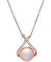 HONORA PINK CULTURED FRESHWATER PEARL (13 MM) & DIAMOND (1/4 CT. T.W.) 18" PENDANT NECKLACE IN 14K ROSE GOL