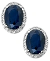 Macy's Sapphire And White Sapphire Oval Stud Earrings In 10k White Gold (3 Ct. T.w.)