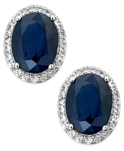 Macy's Sapphire And White Sapphire Oval Stud Earrings In 10k White Gold (3 Ct. T.w.)