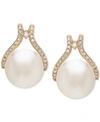 HONORA CULTURED WHITE MING PEARL (12MM) & DIAMOND (1/3 CT. T.W.) STUD EARRINGS IN 14K GOLD