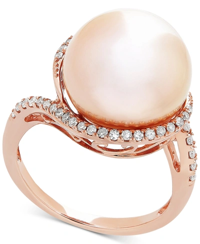 Honora Pink Cultured Freshwater Ming Pearl (13mm) & Diamond (1/4 Ct. T.w.) Ring In 14k Rose Gold