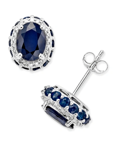 Macy's Blue Sapphire (3-7/8 Ct. T.w.) And White Sapphire (1/5 Ct. T.w.) Oval Stud Earrings In 10k White Gol In White Gold