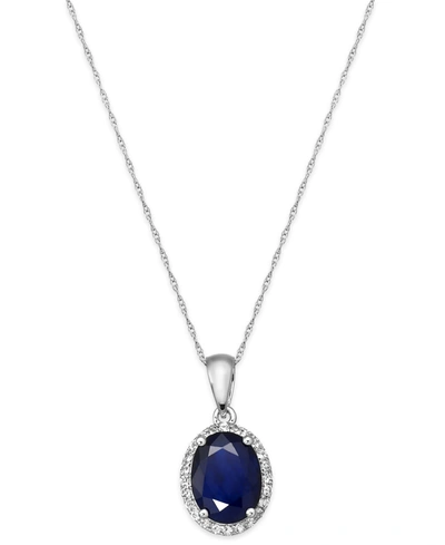 Macy's Sapphire And White Sapphire (2-1/4 Ct. T.w.) Oval Pendant Necklace In 10k White Gold