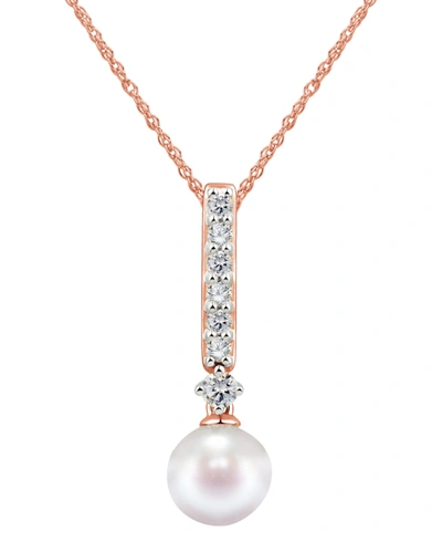 Honora Cultured Freshwater Pearl 7-7.5mm And Diamond 1/5 Ct. Tw. Pendant 18" Necklace In 14k White Gold (al In Rose Gold