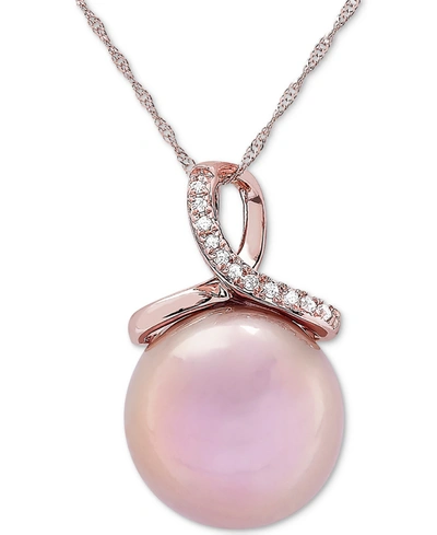 Honora Cultured Ming Pearl (14mm) & Diamond Accent 18" Pendant Necklace In 14k Rose Gold